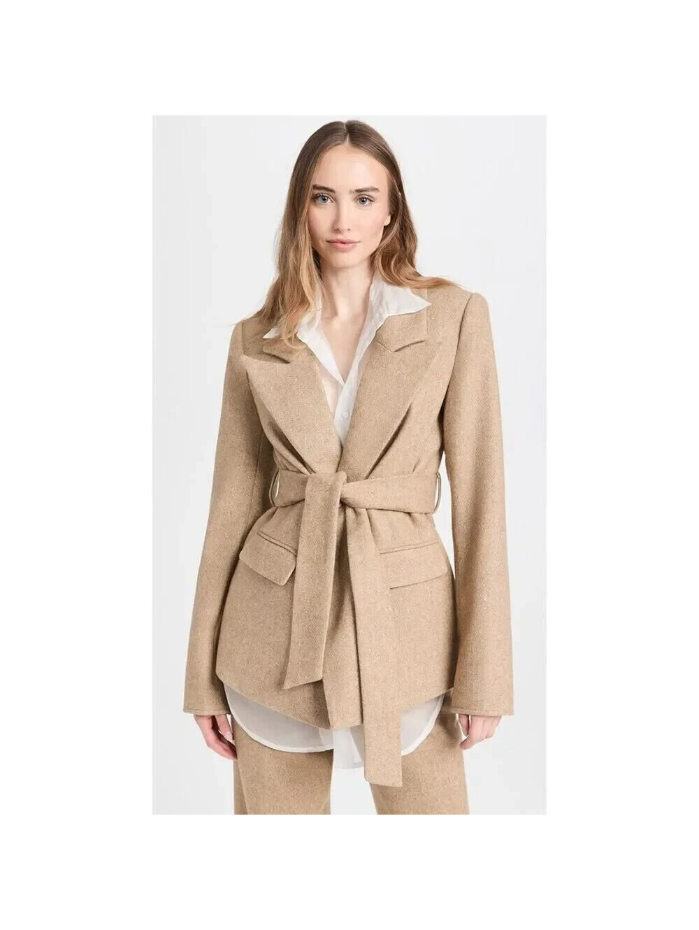 New, Favorite Daughter The Adrienne Belted Blazer in Beige Sz M #SJ2438 - Picture 4 of 10